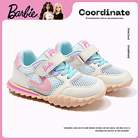 Barbie 芭比 童鞋夏季儿童运动鞋女童透气网鞋软底阿甘鞋DA6337 米白/粉 35码