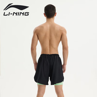 李宁（LI-NING）泳裤男士运动速干防尴尬五分双层防走光海边度假沙滩裤814黑色