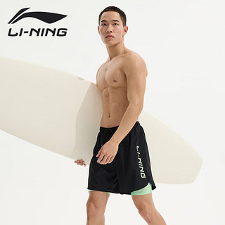 李宁（LI-NING）泳裤男士运动速干防尴尬五分双层防走光海边度假沙滩裤814黑色M