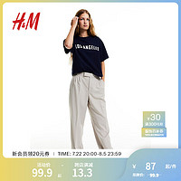 H&M女装T恤夏季美式复古大廓形字母印花棉质短袖1163102 深蓝色 /Los Angeles 1