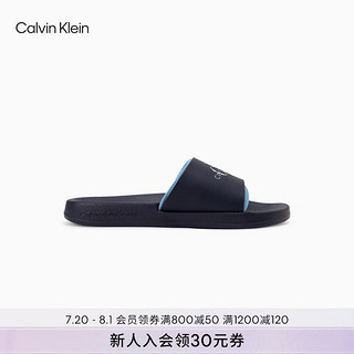 Calvin Klein Jeans男士休闲醒目ck字母泳池一字凉拖鞋YM00361 02I-深海蓝 42