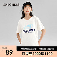 斯凯奇（Skechers）t恤女夏季圆领运动短袖上衣L122U199 棉花糖白/0074 165/84A/S
