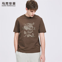 马克华菲T恤男夏季透气男士短袖上衣全棉舒适花卉刺绣打底衫 深棕 52/L 