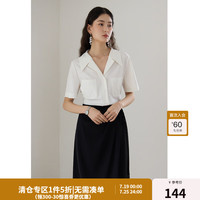 独束大码女装简约设计感短袖衬衫夏日微胖mm复古时尚通勤小衫 珍珠白 1