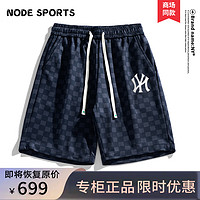 NODE SPORTS品牌联名短裤男夏季国潮高街宽松休闲格子系带短裤男 8LK11001藏青色(B) M（105-120斤）