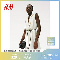 H&M女装连衣裙2024夏季腰部系带时尚通勤西装连衣裙1236790 奶油色 155/80 XS