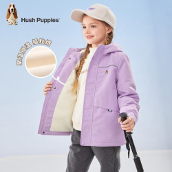 Hush Puppies 暇步士 童装儿童外套秋冬季男女大童简约时尚加厚风衣外套 深紫 130cm