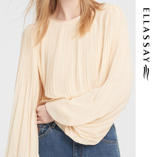 歌力思（ELLASSAY）2024秋季洋气百褶灯笼袖遮肉显瘦衬衫女EWB353C01300 浅米杏 S