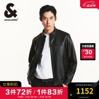 杰克·琼斯(JACK&JONES)衣服男装秋季100%羊皮外套男士休闲商务高级感皮夹克真皮皮衣男 E40 黑色 1