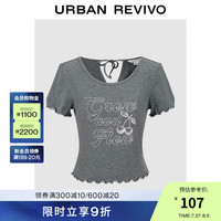 UR2024秋季新款女装甜酷俏皮撞色印花褶皱短袖T恤UYL44003 花灰 S