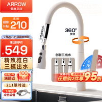 箭牌(ARROW)家用旋转式厨房水龙头抽拉式洗菜盆洗碗池伸缩冷热防溅单把龙头 【陶瓷白】三功能抽拉龙头