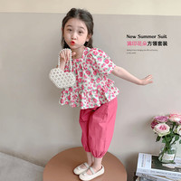 布童学 儿童碎花短袖七分裤 两件套装