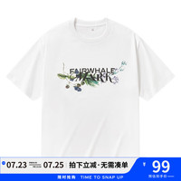 马克华菲【纯棉花卉印花】短袖T恤24夏季款新潮字母印花圆领短袖上衣T恤衫 漂白