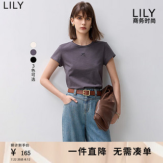 LILY2024秋女装全棉百搭通勤修身显瘦小飞袖纯色简约T恤短袖 509深灰 S