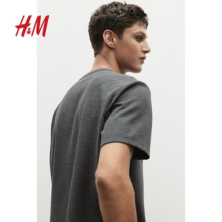 H&M2024夏季男装时尚休闲百搭标准版型华夫格T恤1249530 深灰色 165/84