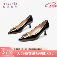 莱尔斯丹 le saunda秋季新款商场同款时尚饰扣浅口漆皮尖头单鞋女鞋2T49712 黑色 BKB 3