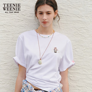 Teenie Weenie【凉感防晒】小熊2024夏装简约休闲短袖T恤上衣 白色 170/L