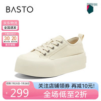 百思图24秋简约户外运动帆布鞋厚底女休闲鞋I7223CM4