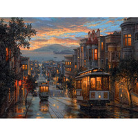 御贡坊旧金山San Francisco圣弗朗西斯科电车拼图1000片成人儿童玩具 旧金山晚霞1000片木质拼图提示版