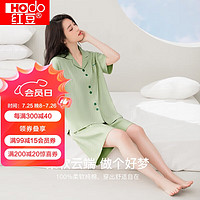 红豆（hongdou）睡衣女夏纯棉短袖家居服女士经典翻领开衫套装C3-60淡灰绿160