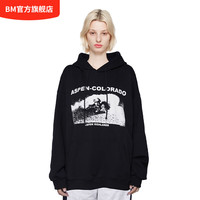 BM卫衣女款2024科罗拉多州滑雪加绒套头帽衫今年流行漂亮卫衣 黑色 均码