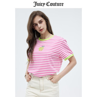 Juicy Couture 橘滋 条纹撞色短袖T恤 粉红 L
