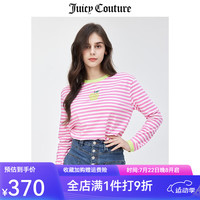 JUICY COUTURE【清新休闲】橘滋T恤女夏美式百搭条纹撞色短袖上衣 粉红B L