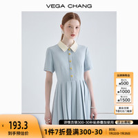 VEGA CHANG学院风连衣裙女2024夏季新款小个子高级感显瘦气质法式设计百褶裙 baby蓝