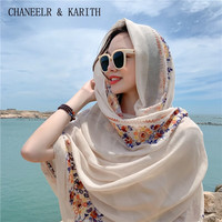 CHANEELR & KARITH围巾女夏季民族风丝巾时尚旅游披肩棉麻纱巾 米白