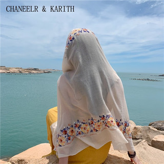 CHANEELR & KARITH围巾女夏季民族风丝巾时尚旅游披肩棉麻纱巾 米白