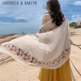 CHANEELR & KARITH围巾女夏季民族风丝巾时尚旅游披肩棉麻纱巾 米白