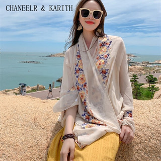 CHANEELR & KARITH围巾女夏季民族风丝巾时尚旅游披肩棉麻纱巾 米白