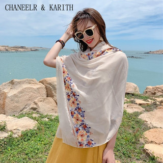 CHANEELR & KARITH围巾女夏季民族风丝巾时尚旅游披肩棉麻纱巾 米白