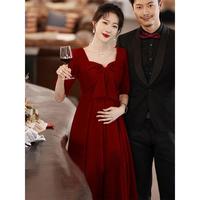 絮迎婚纱7个月敬酒服新娘遮肚子遮肚子敬酒服新娘2022冬 酒红色中长款 XXL