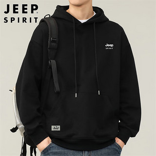 JEEP SPIRIT吉普卫衣男连帽秋季休闲宽松长袖T恤男打底衫男 黑色 3XL 