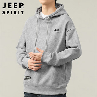 JEEP SPIRIT吉普卫衣男连帽秋季休闲宽松长袖T恤男打底衫男 浅灰色 M  浅麻灰