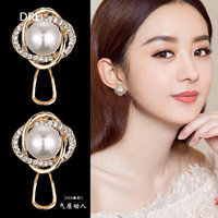 大绒鹅气质珍珠耳环女2024年复古简约显脸小轻奢设计感银耳扣 金色缠绕珍珠耳扣