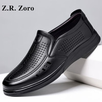 Z.R.Zoro奢侈高档品牌皮鞋男2024夏季透气镂空洞洞鞋商务休闲凉皮鞋 黑色 40
