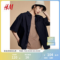 H&M2024春季男装时尚休闲百搭宽松版短袖衬衫1214627 黑色 170/92 S