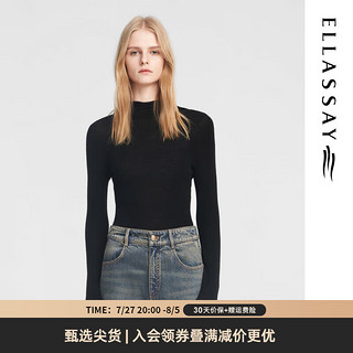 歌力思（ELLASSAY）2024秋季100%绵羊毛慵懒随性简约连帽修身羊毛针织衫女M023 经典黑 XS