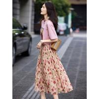 2024夏季小个子短袖T恤女A字碎花半身裙套装小清新两件套