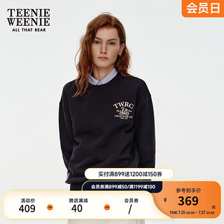 Teenie Weenie小熊2024年早秋索罗娜拉毛绒圆领卫衣通勤上衣女 藏青色 160/S