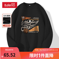 班尼路美式圆领卫衣男秋季宽松简约字母印花潮流时尚外套青少年痞帅上衣 【重磅棉】-黑#MB棒球旗 M