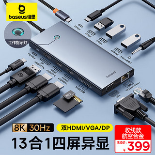 BASEUS 倍思 Type-C拓展坞双HDMI/DP/VGA四屏异显扩展坞HUB分线转换器