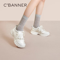 C.BANNER千百度珍珠银色时尚休闲鞋女2024秋季新款厚底芭蕾运动鞋
