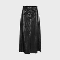 女士收腰显瘦仿皮弹力舒适开叉半截长裙