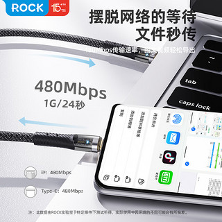 ROCK苹果15充电线双type-c数据线PD100W快充5A车载iPhone15Promax/iPad/MacBook笔记本华为荣耀黑