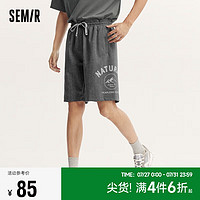 森马（Semir）休闲中裤男2024夏季宽松直筒裤时尚印花短裤简约抽绳109324126115 深灰20911 XL