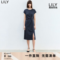 丽丽 LILY2024夏女装设计感不对称收腰褶皱T恤连衣裙 509深灰 XS