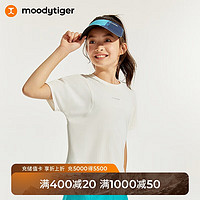 moodytiger【网球系列】女童透气短袖T恤夏季圆领户外儿童运动衣 云朵白 175cm